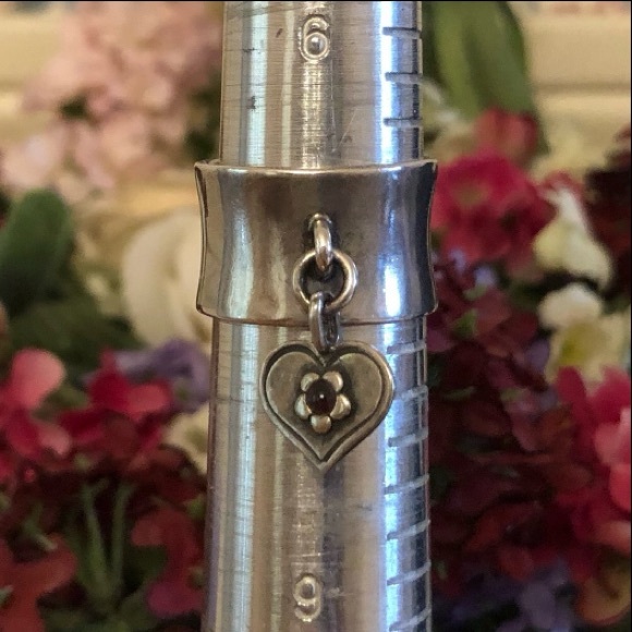 Vintage Sterling Silver Garnet Reversible Heart Charm Ring Size 7